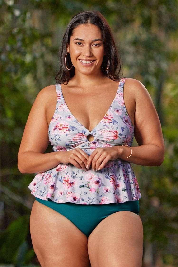 Braguita de Bikini Verde Azulado de Cintura Alta Talla Grande
