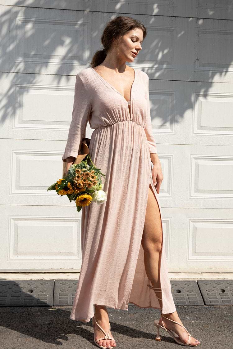 Jaylee Long Sleeves Split Cover Up Dress