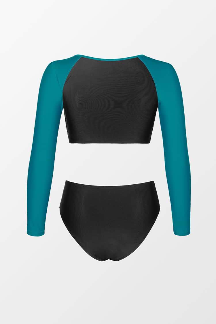 Bikini à manches longues zippé et à bloc de couleur