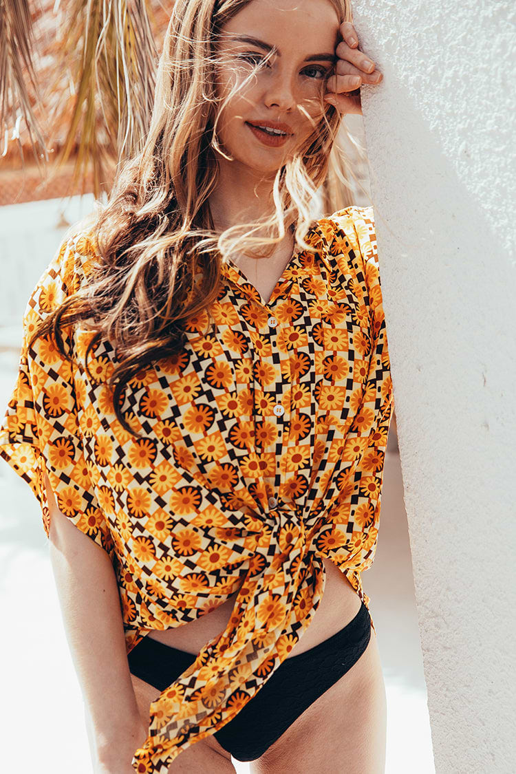 Lucky Bay Cover Up de playa con botones y cuello camisero