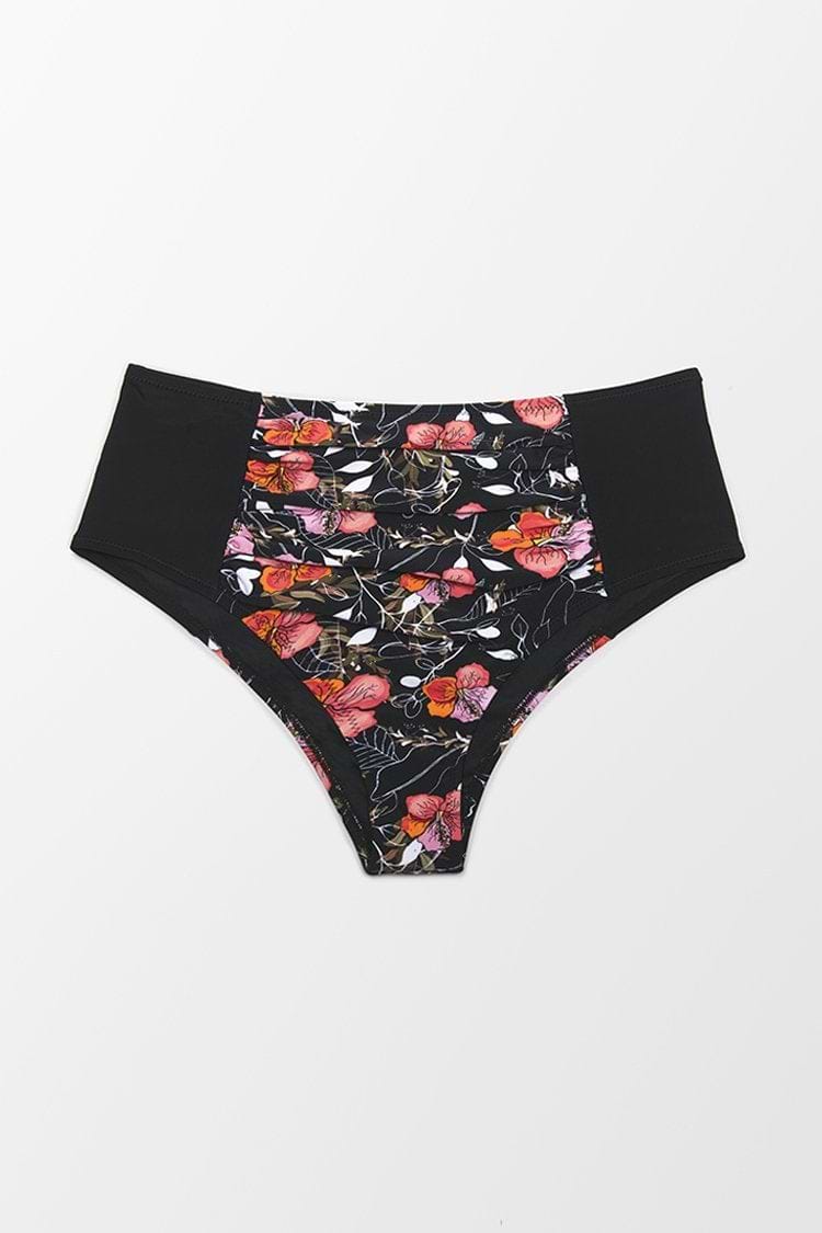 Braguita de Bikini Negro Floral de Cintura Alta Talla Grande