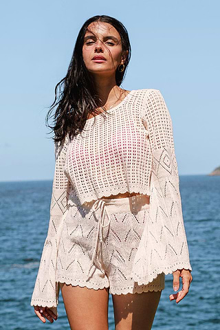 Hermosa Bell Sleeve Crochet Coverup Set Hermosa Bell Sleeve Crochet Coverup Set