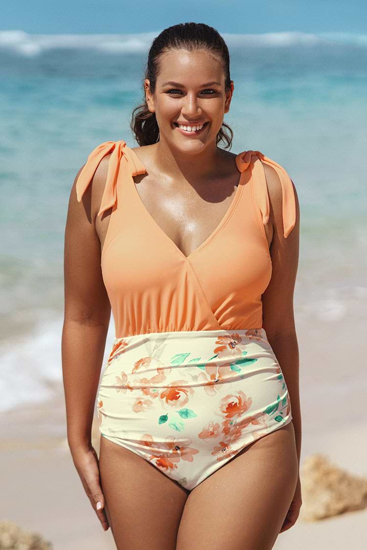 Maillot de bain une pièce grande taille à nœud