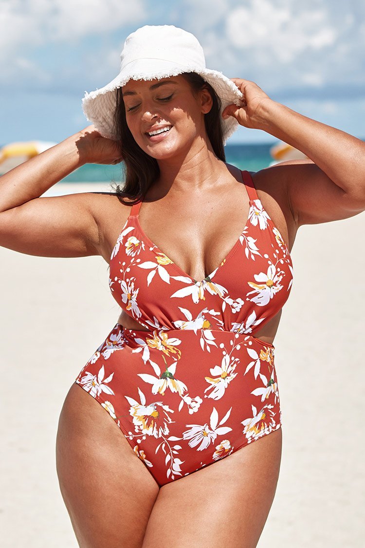 Jasmin Floral Cut Out Plus Size One Piece Swimsuit