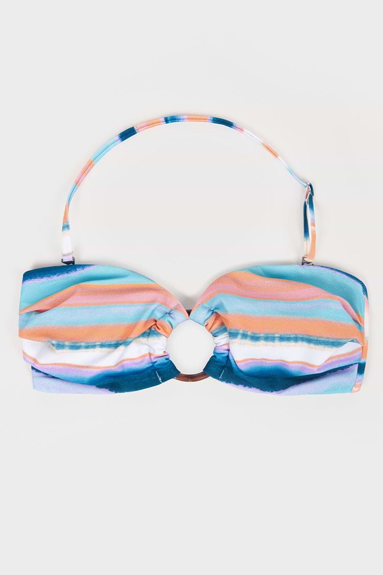Gestreiftes Bandeau-Bikinioberteil mit O-Ring