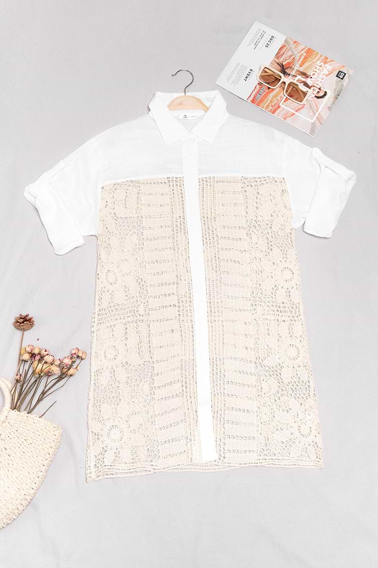 Gehäkeltes Hemd-Kimono mit Knöpfen