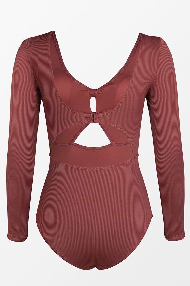 Winter Scoop Texture Cut Out Long Sleeve One Piece Swimsuit