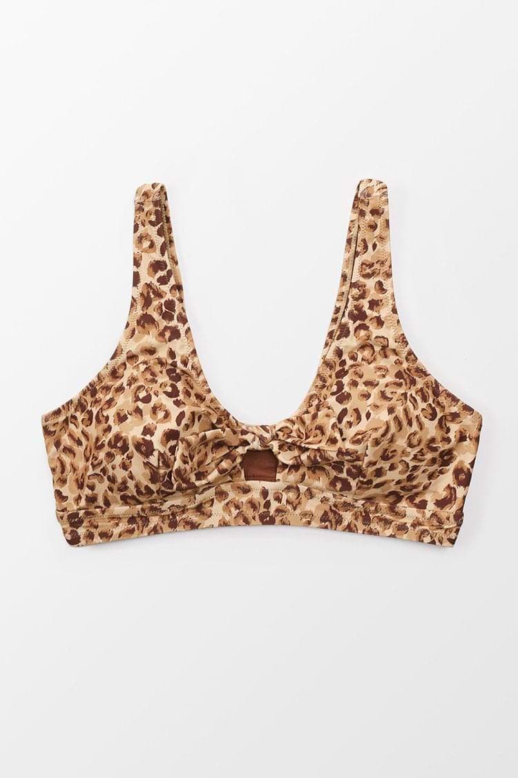 Top de bikini de talla grande con lazo de leopardo Josie