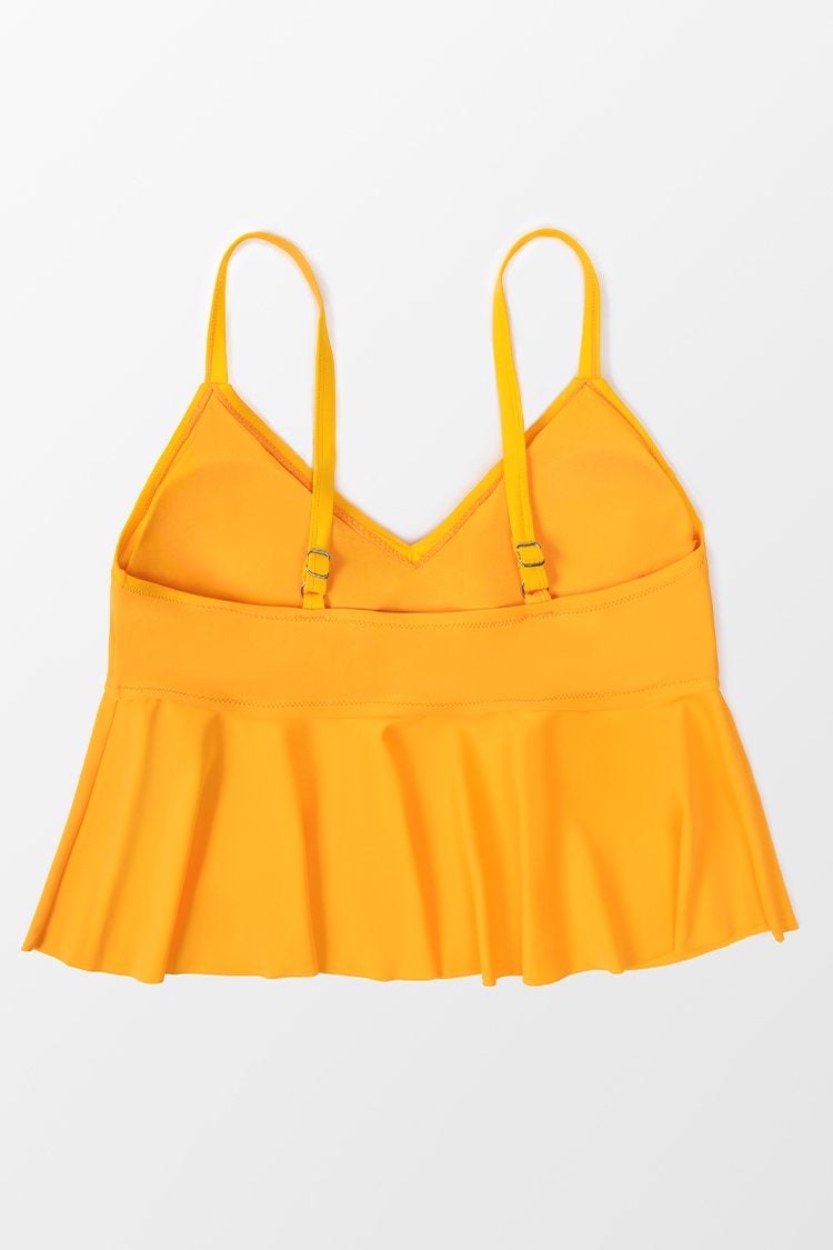 Top de bikini para tallas grandes con volantes y cuello V amarillo de Karlee