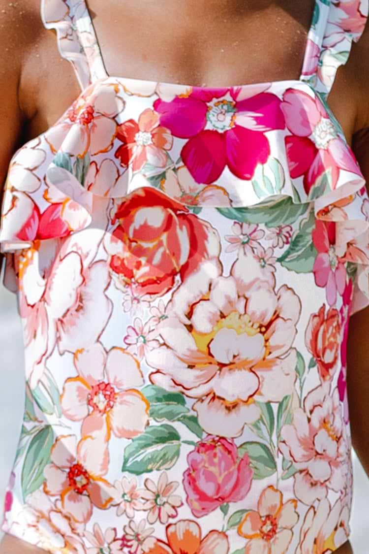 Maillot de bain une pièce à col scoop et volants