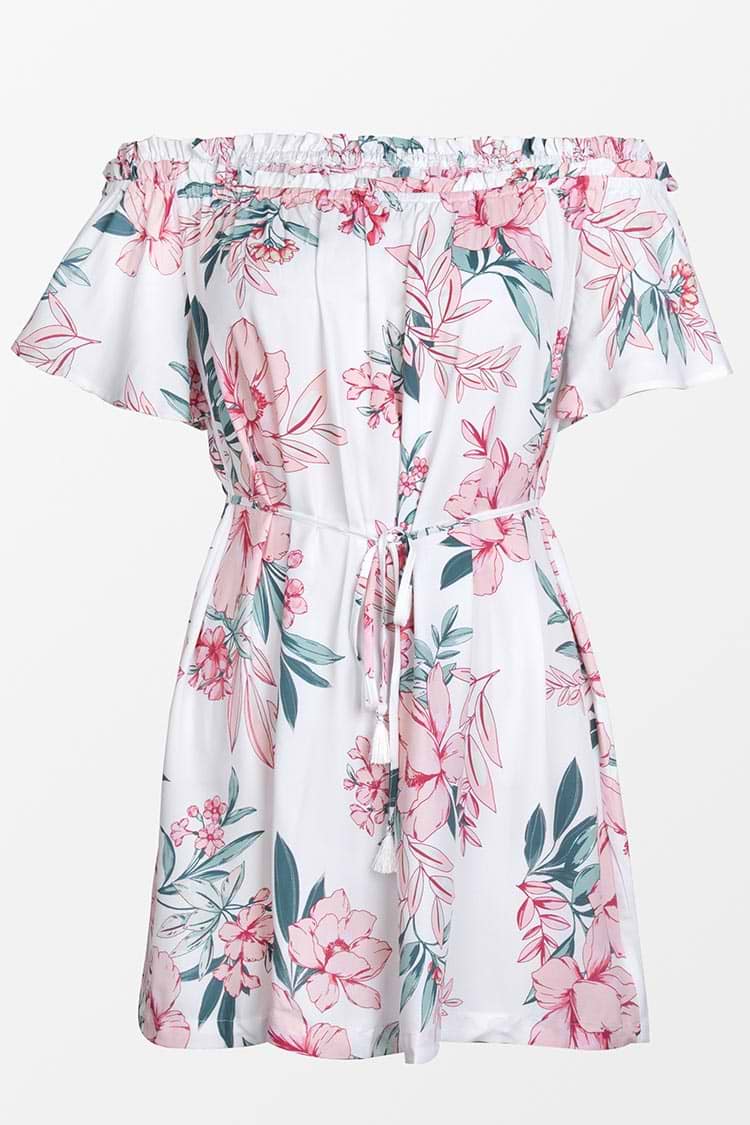 Robe courte fleurie à volants et nouée