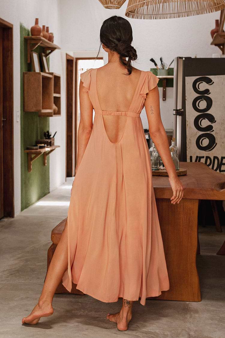 Cut out Maxikleid mit Rüschen und Schlitz