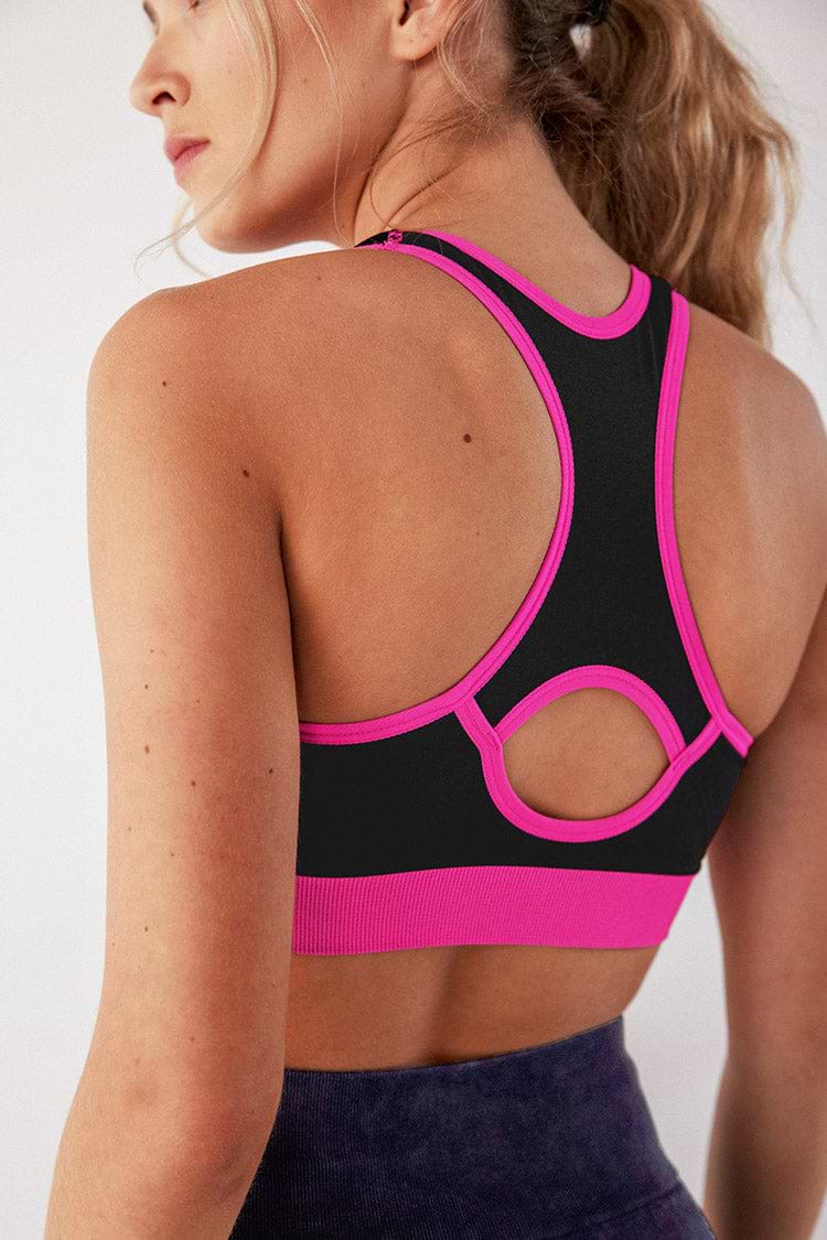 Soutien-gorge de sport à col en U et blocs de couleur