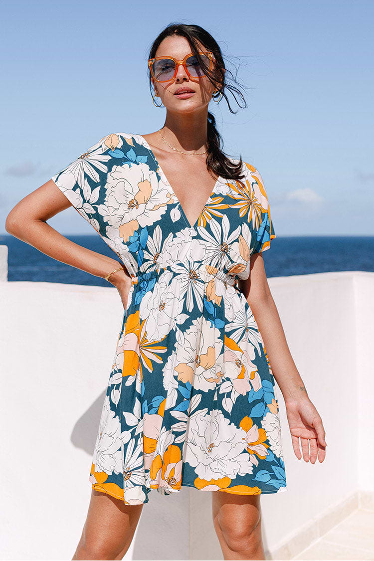 Floral-Kleid mit V-Ausschnitt