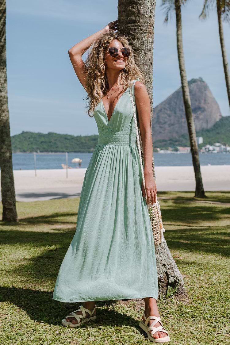 Adrian V-neck Smocked Elastic Waist Dress