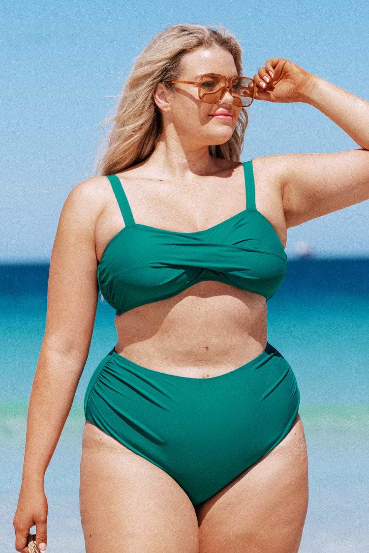 Emerald Crisscross Plus Size Bikini & High Waist Bottom Set