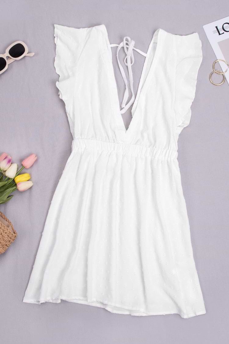 Plunge-Rüschen Cover Up in Weiß