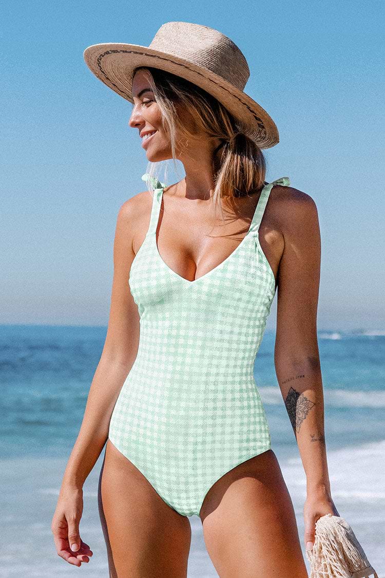 Karli Gingham Tie Shoulder One Piece Swimsuit