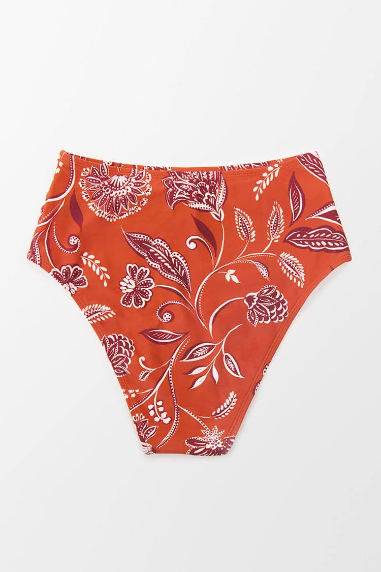 Boho Impression Shirred High Waist Bikini Bottom