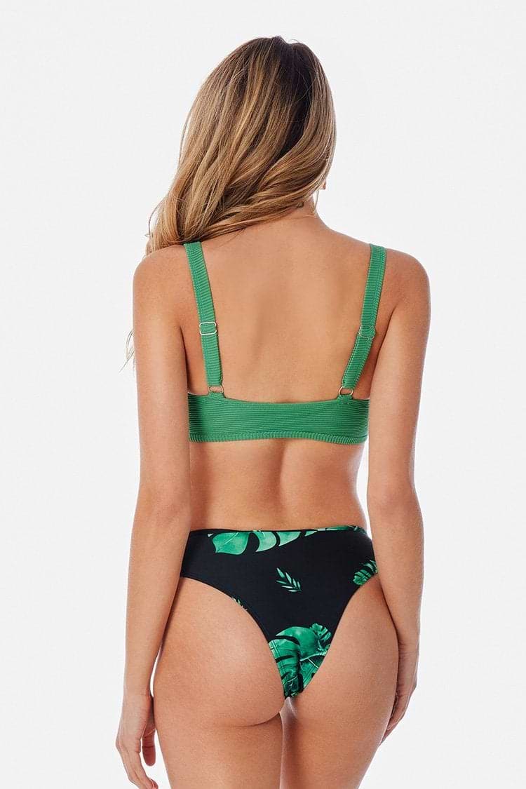 Bikini Verde y Floral Abotonado de Tirantes