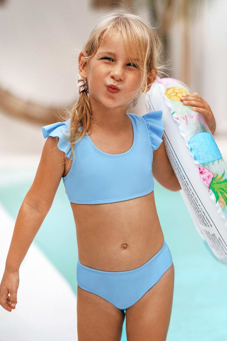 Bikini à manches à volants rétro pour fille