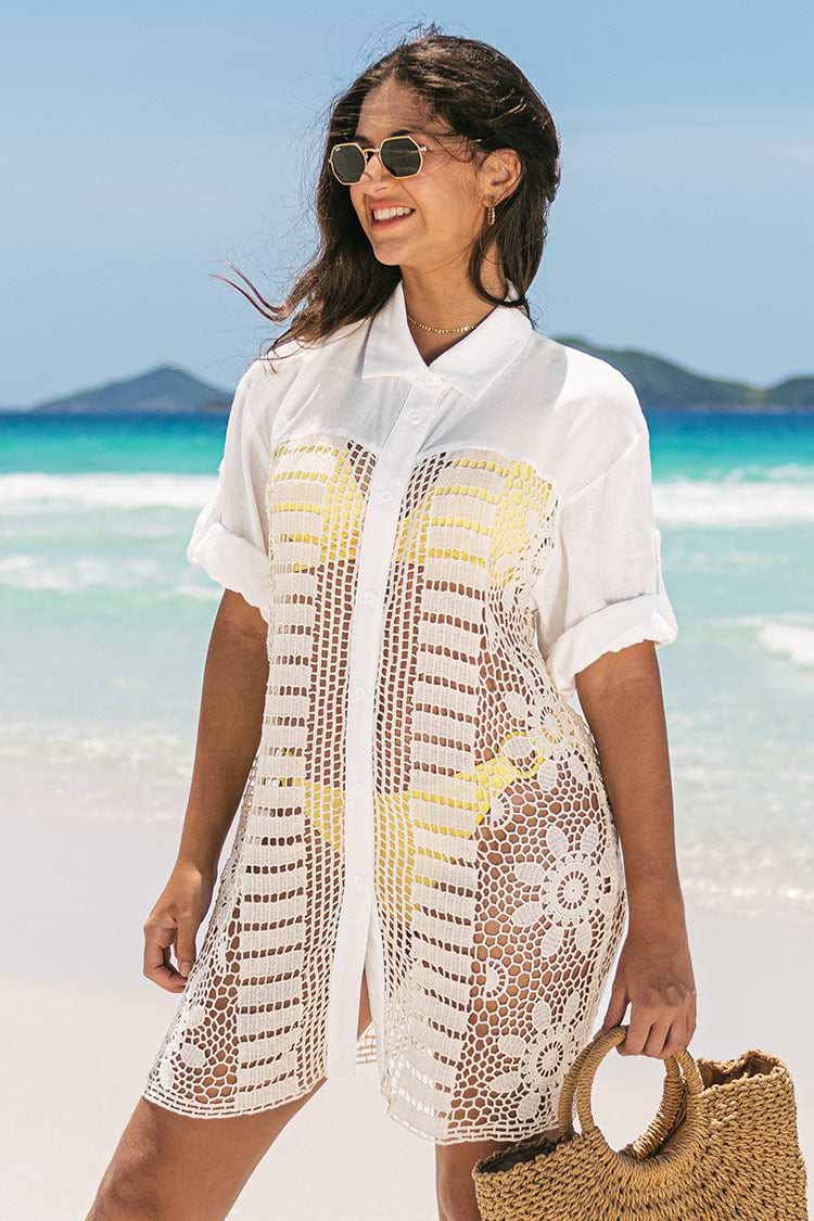 Gehäkeltes Hemd-Kimono mit Knöpfen