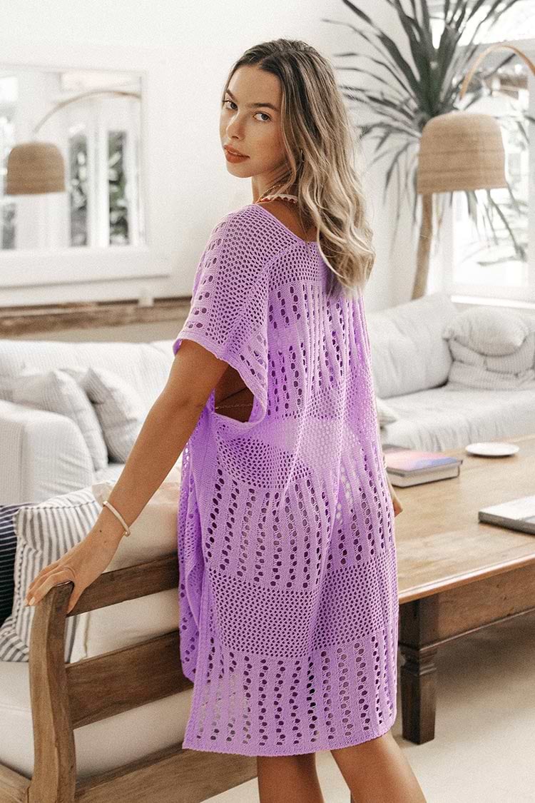 Cover up en crochet plongeant violet