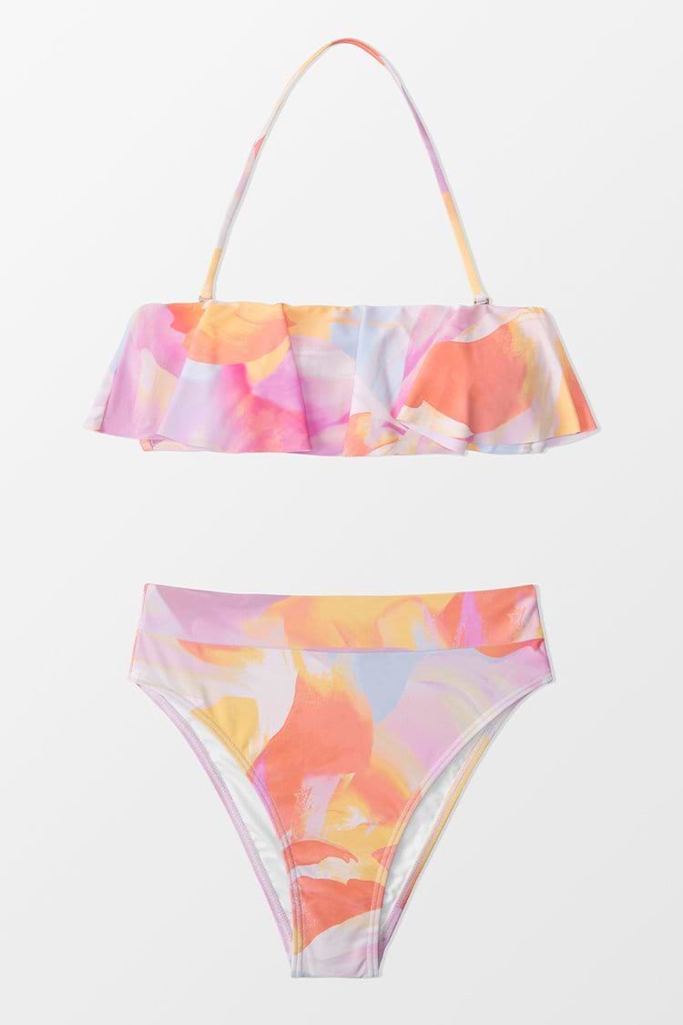 Aliya Abstract Print Ruffle High Waist Bikini Swimsuit