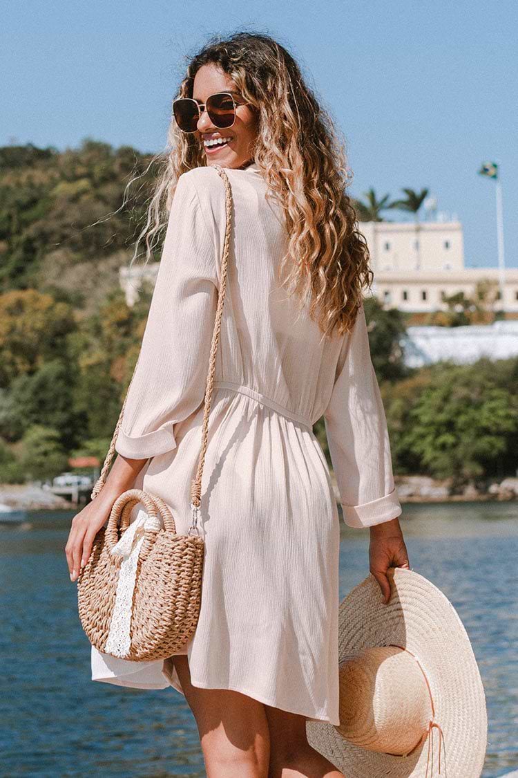 Donna Shirt Collar Elastic Waist Dress