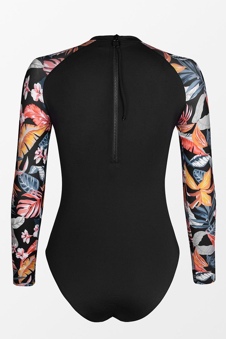 Tropischer Badeanzug mit Reißverschluss und langen Ärmeln