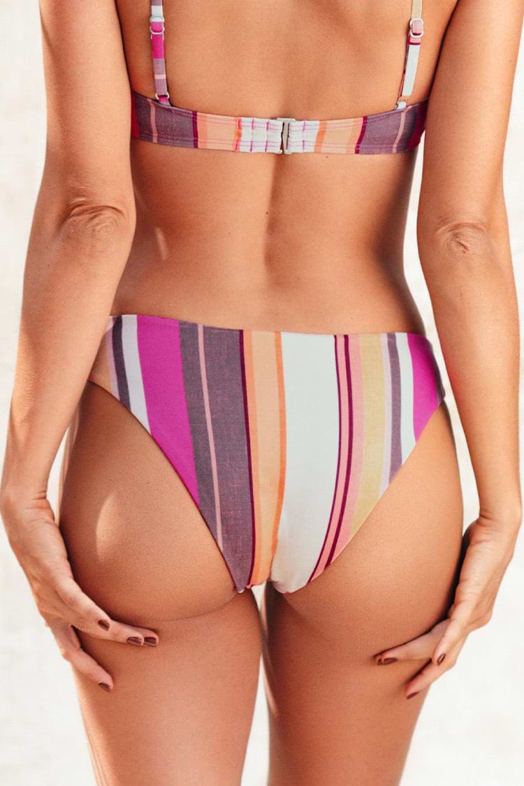 Bas de bikini réversible taille basse rayé