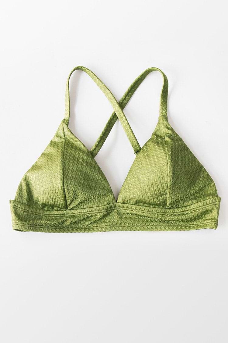 Top de Bikini Triangular Verde Texturizado