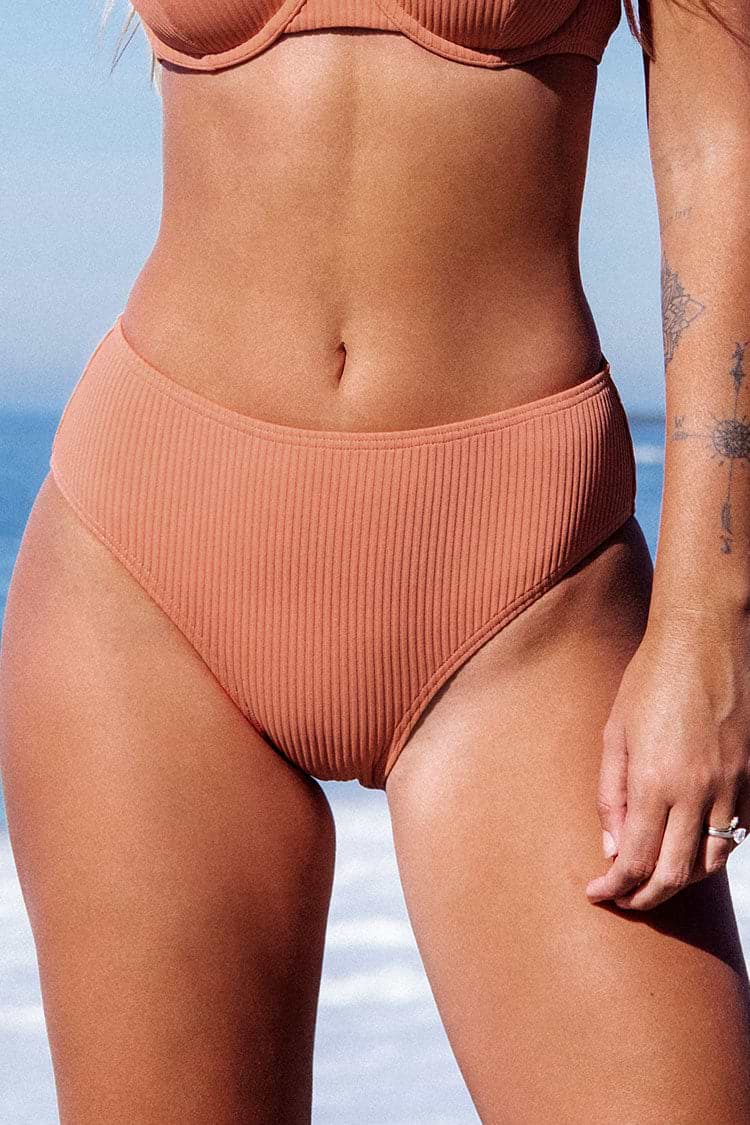 Ribbed Sunburst Rib Mid-Rise Hipster Bikini Bottom