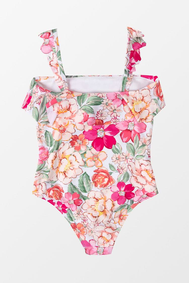 Maillot de bain une pièce à col scoop et volants