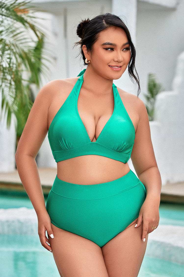 Große Größen Neckholder-Bikini-Set mit High waist