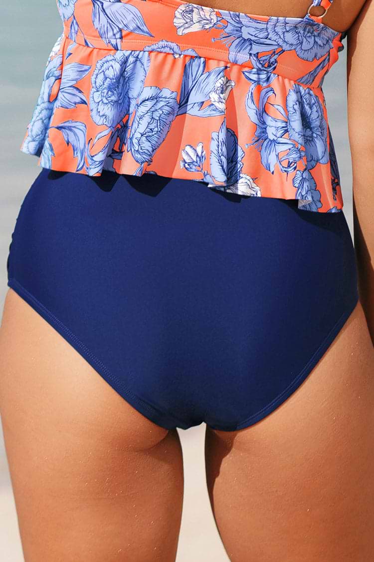 Bas de bikini grande taille taille haute froncé sur les côtés