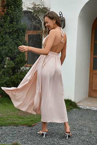 Ria Pink Plunge Halter Neck Slip Dress Ria Pink Plunge Halter Neck Slip Dress