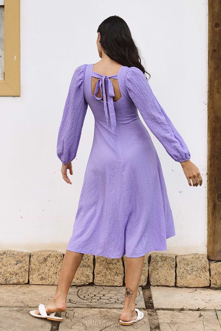 Angelina Purple Back Tie Tea Length Dress