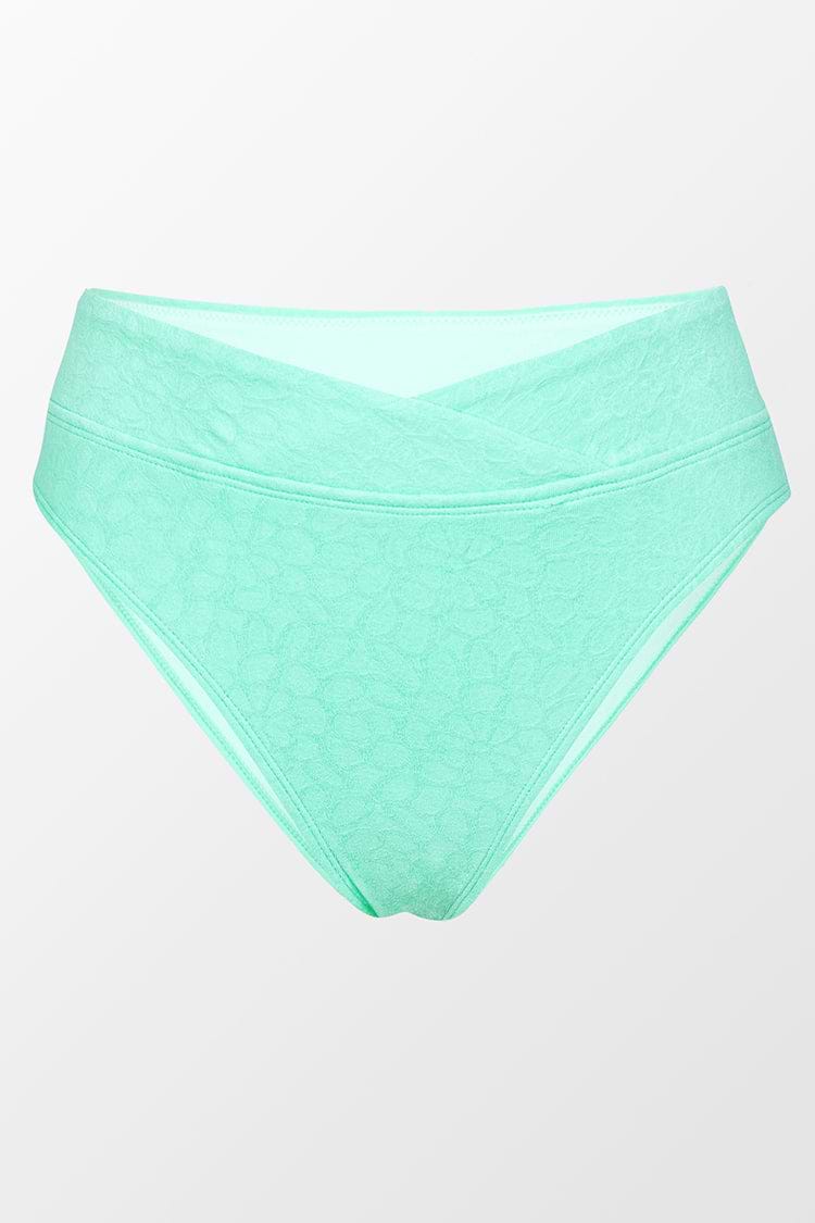 Texturierte Bikinihose mit High waist in Grün