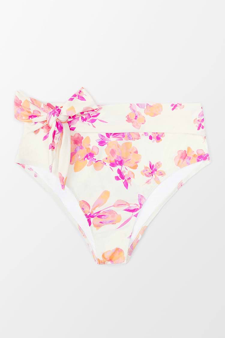 Bas de bikini grande taille fleuri à nouer sur le devant