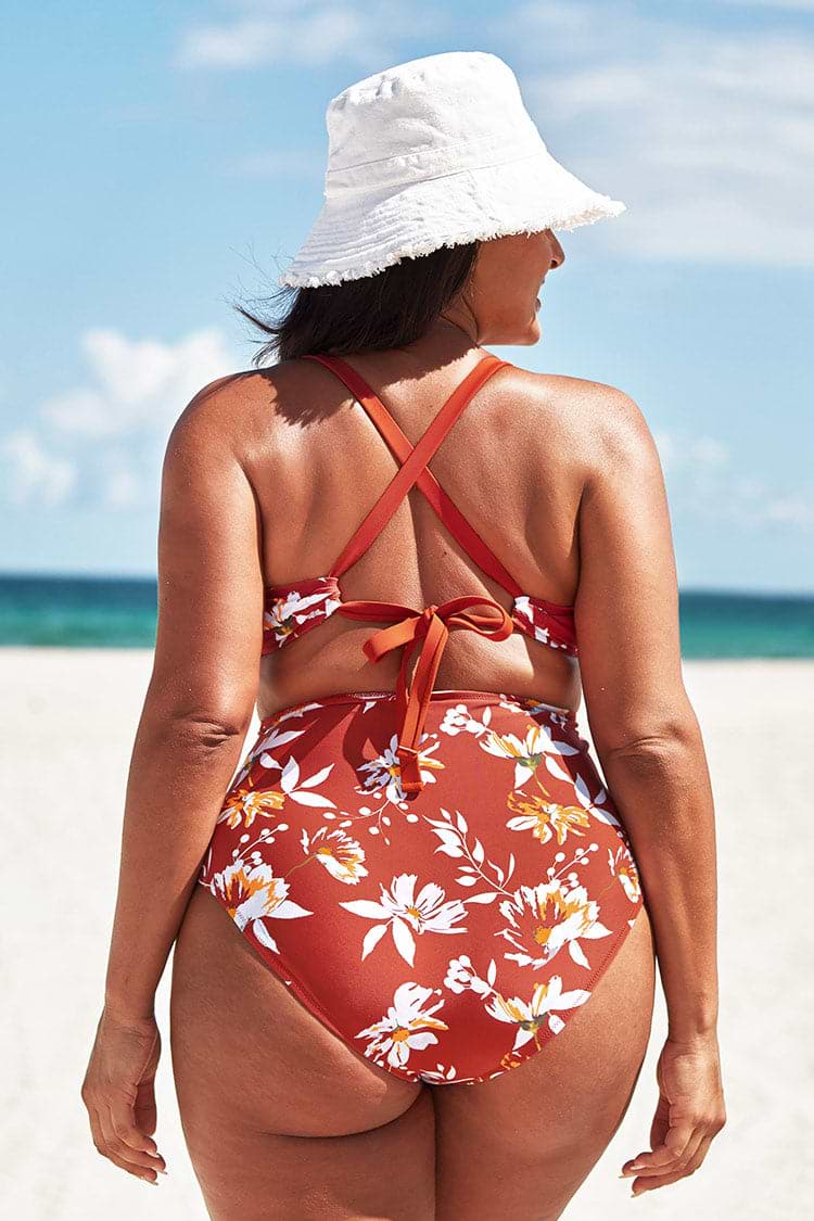 Maillot de bain une pièce grande taille à découpes fleuri