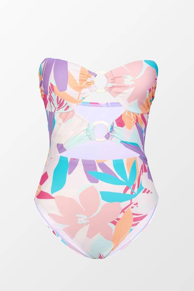 Multi Spring Double Ring Front Bandeau One Piece Swimsuit
