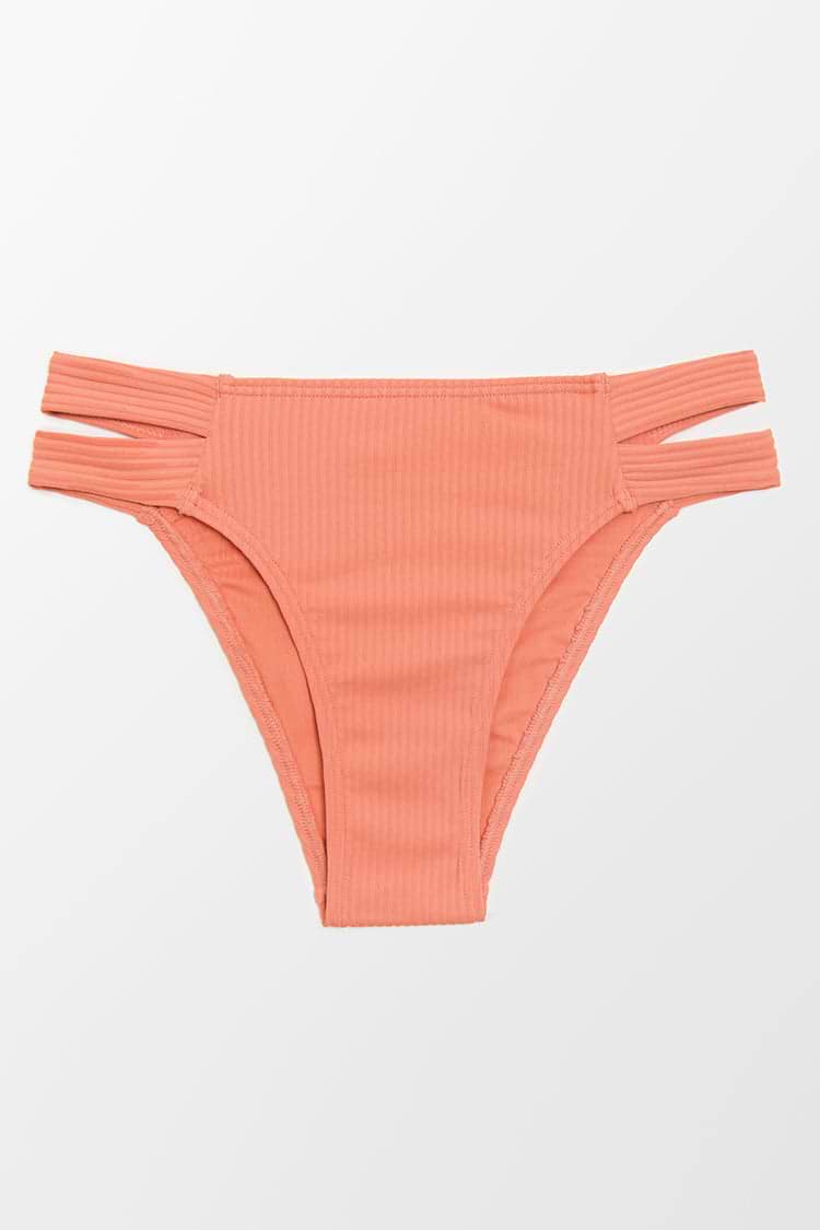 Gerippte Hipster-Bikinihose mit seitlicher Lasche