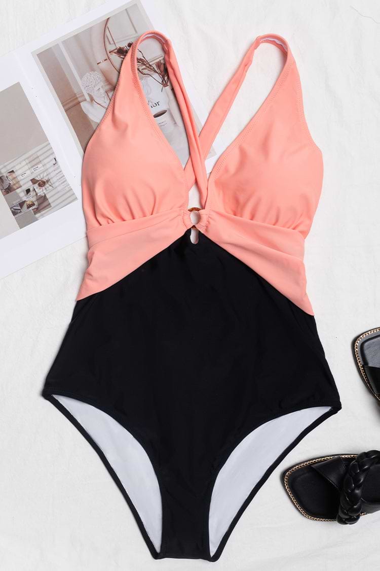 Farbblock-Badeanzug in großen Größen