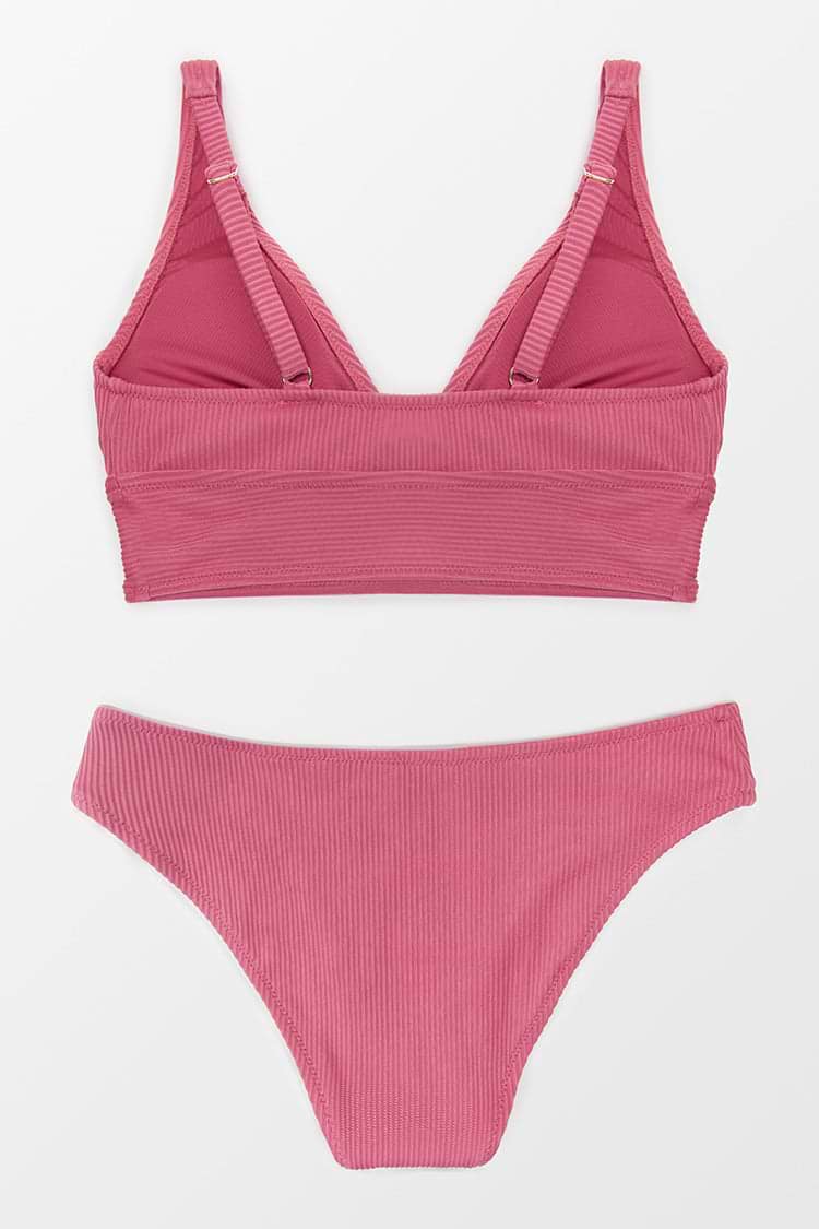 Gerippter Bikini mit V-Ausschnitt und niedriger Taille