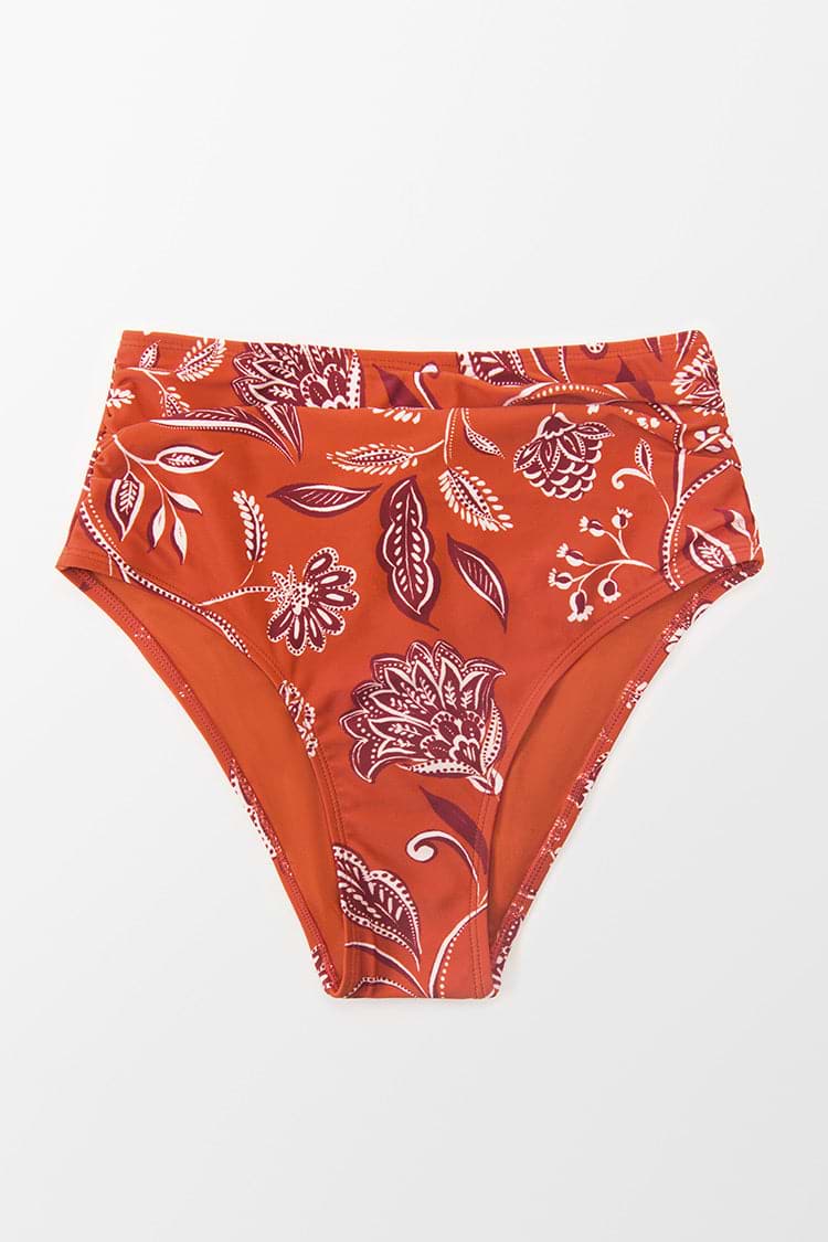Boho Impression Shirred High Waist Bikini Bottom