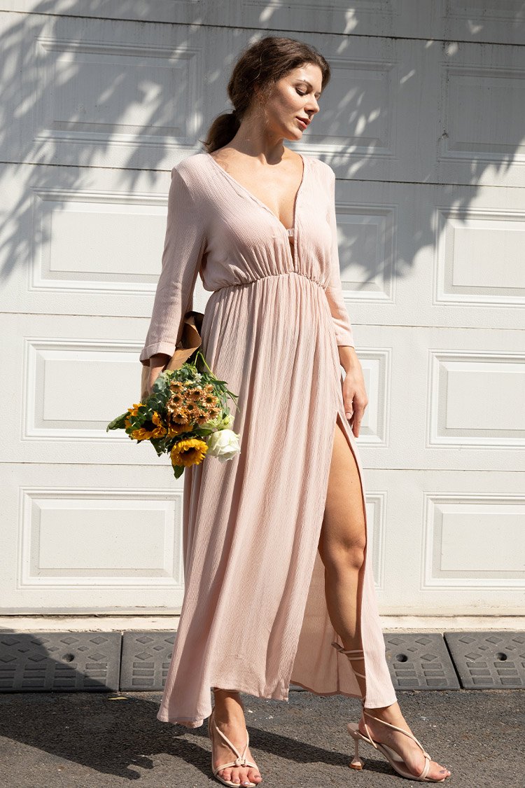 Jaylee Long Sleeves Split Cover Up Dress