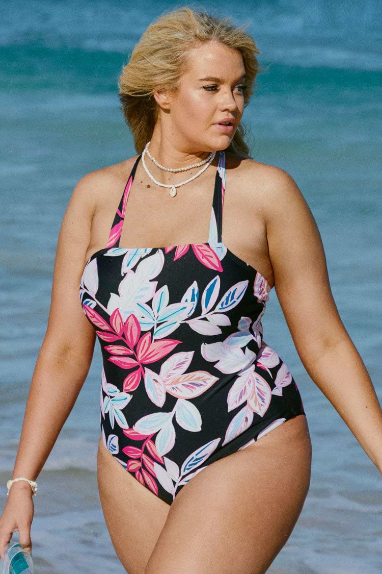 Große Größen Bandeau-Badenanzug mit Schnürung hinten
