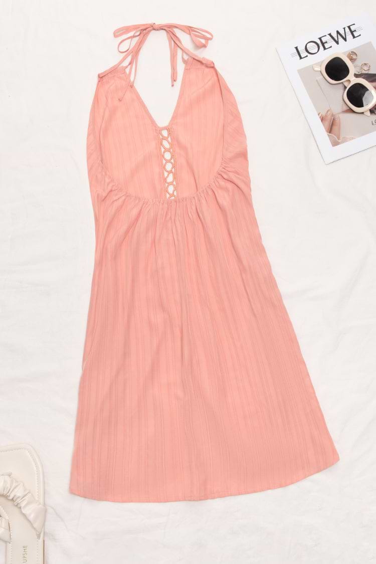 Rückenfreies Neckholder Slip-Strandkleid mit V-Ausschnitt