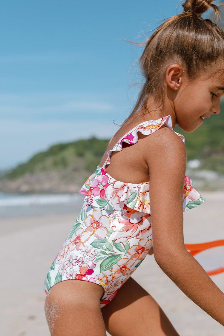 Maillot de bain une pièce à col scoop et volants